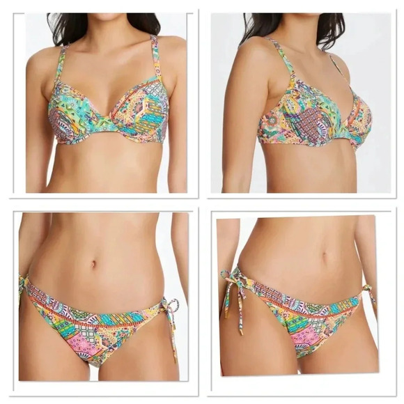 Bleu Rod Beattie Seriously Sunny Tie Side Bikini Top Size 34D and Bottom Size 10 - Picture 1 of 11